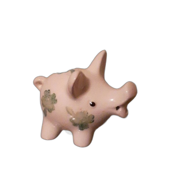 Goebel pig salt shaker white green Shamrock miniature figurine ceramic china - Picture 2 of 5